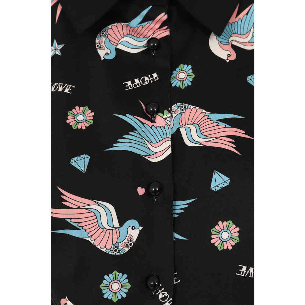 Banned - Marilou Swallows Crop Blouse - Zwart